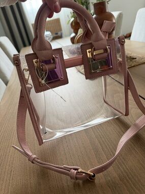 Transparent Pink Top-Handle Crossbody Bag with Gold Hardware
